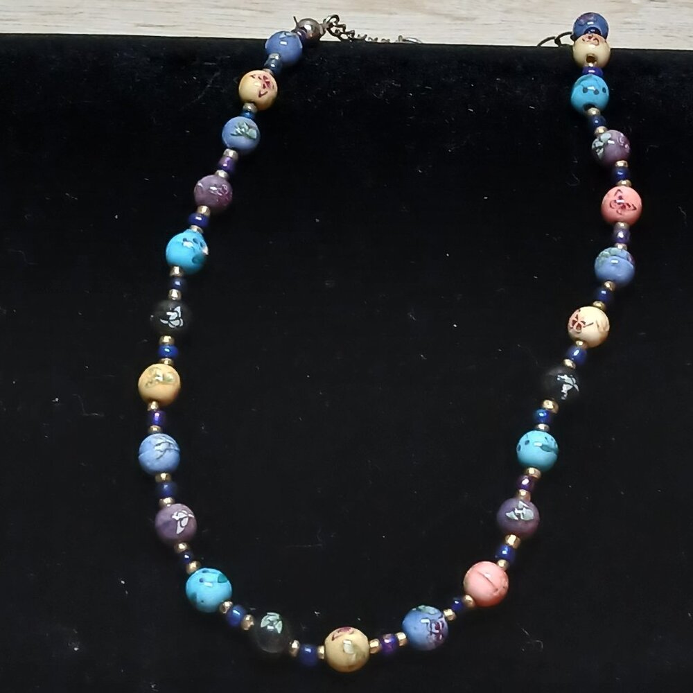 Vintage Colorful Beaded Butterfly Costume Jewelry Necklace #70